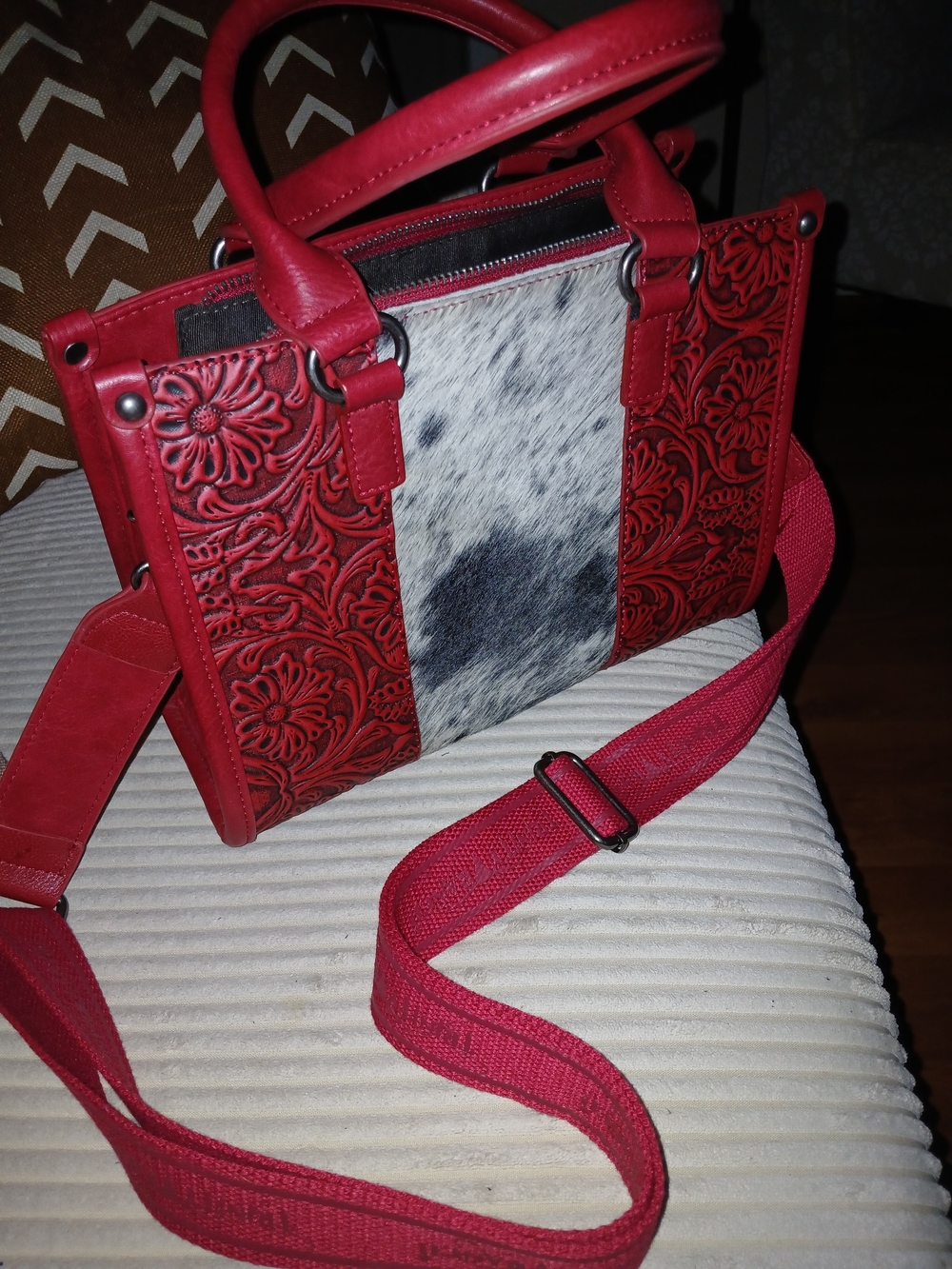 Red Western & Cowhide Crossbody Bag/Handbag